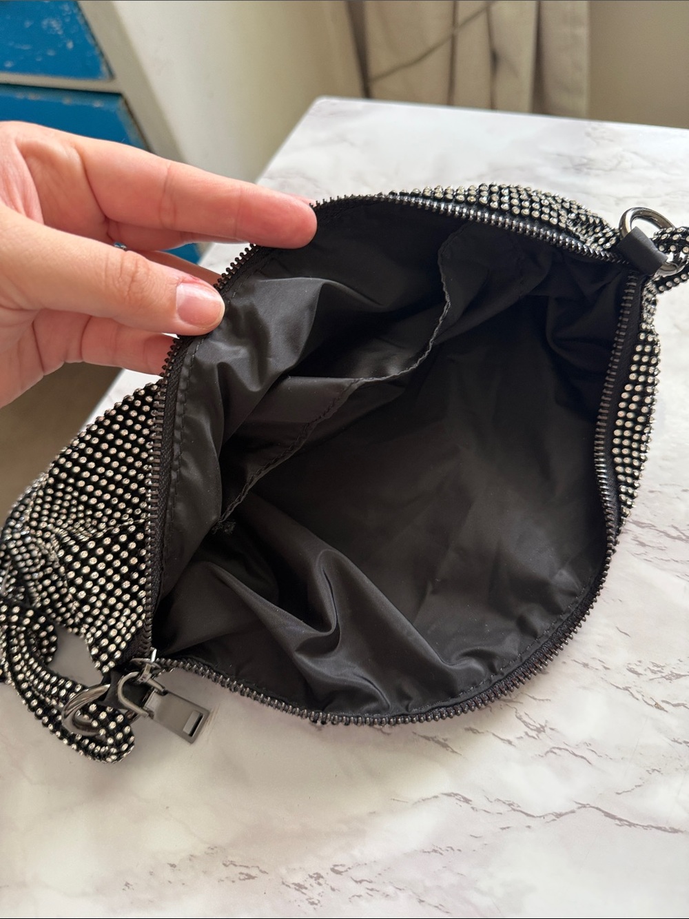 SweetV Rhinestone Black Slouchy Crystal Shoulder Evening Bag Y2K NWOT - Picture 4 of 4